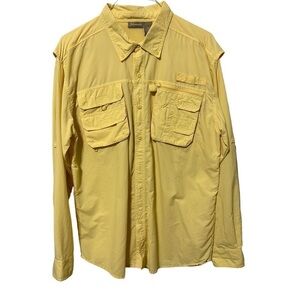 Quest Islamorada Vented Fishing Shirt Tan Camp Shirt Long Sleeve Mens Sz Large